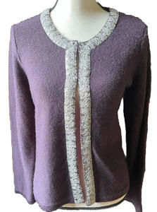 WOMEN'S CROFT BARROW Purple Open Front  Hook Eye Silver Trim/sequins SIZE M EUC